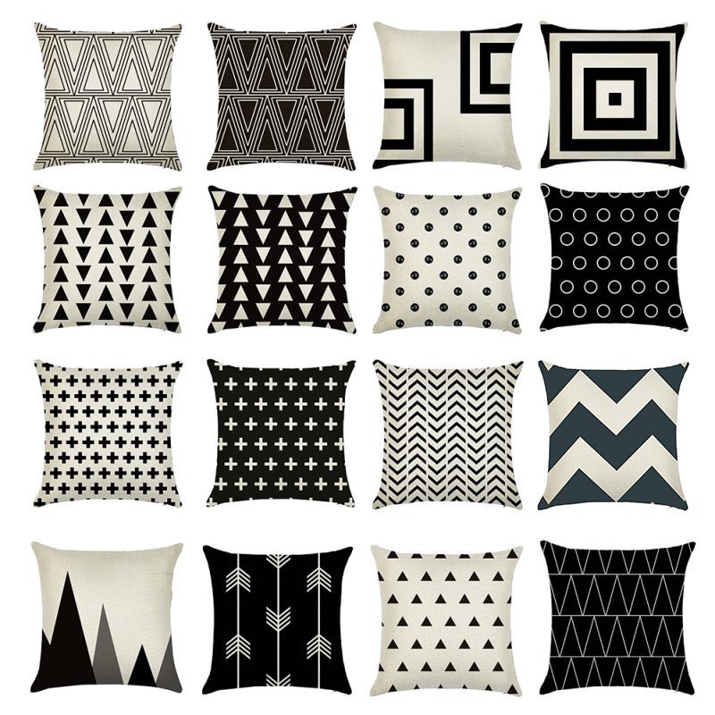 家紡專區 北歐風經典簡約黑白幾何抱枕套 簡約枕套 沙發靠墊家居裝飾抱枕靠垫套