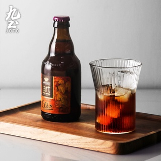 九土簡約豎條玻璃敞口冷飲杯日式玻璃杯子喝水杯透明創意咖啡酒杯果汁飲料泡茶杯家用耐熱水杯居家簡約玻璃咖啡杯CUPR0500