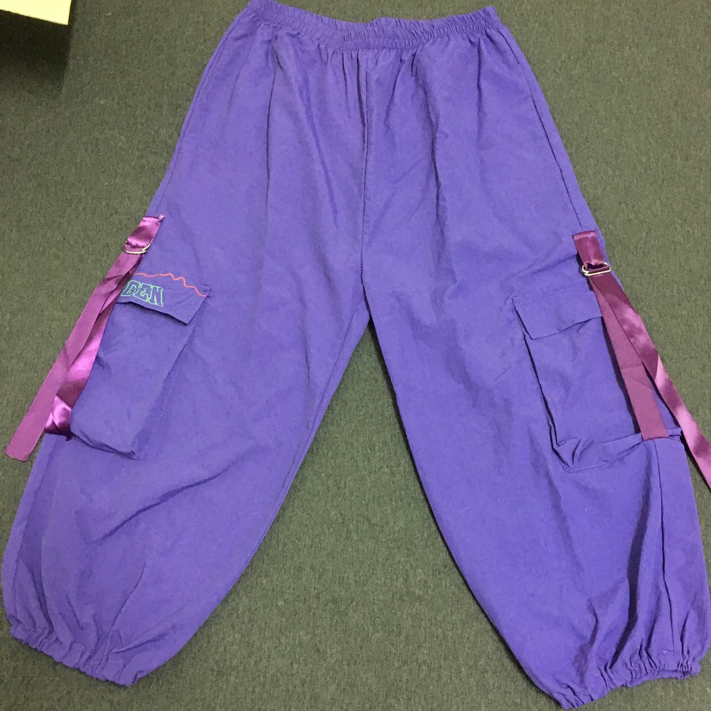 紫色 寬版 七分 縮口 工作褲 風褲  jogger pants