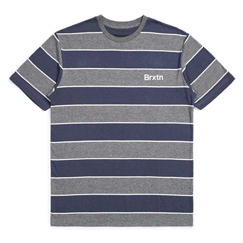 全新 現貨L Brixton stripe knit 條紋 短tee 復古 騎士 滑板 衝浪 復古灰藍