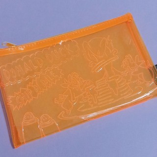 現貨 正品 收納袋 奇奇蒂蒂 唐老鴨 迪士尼 透明袋 螢光橘 收納包 化妝包 日本連線 日本代購 日本空運