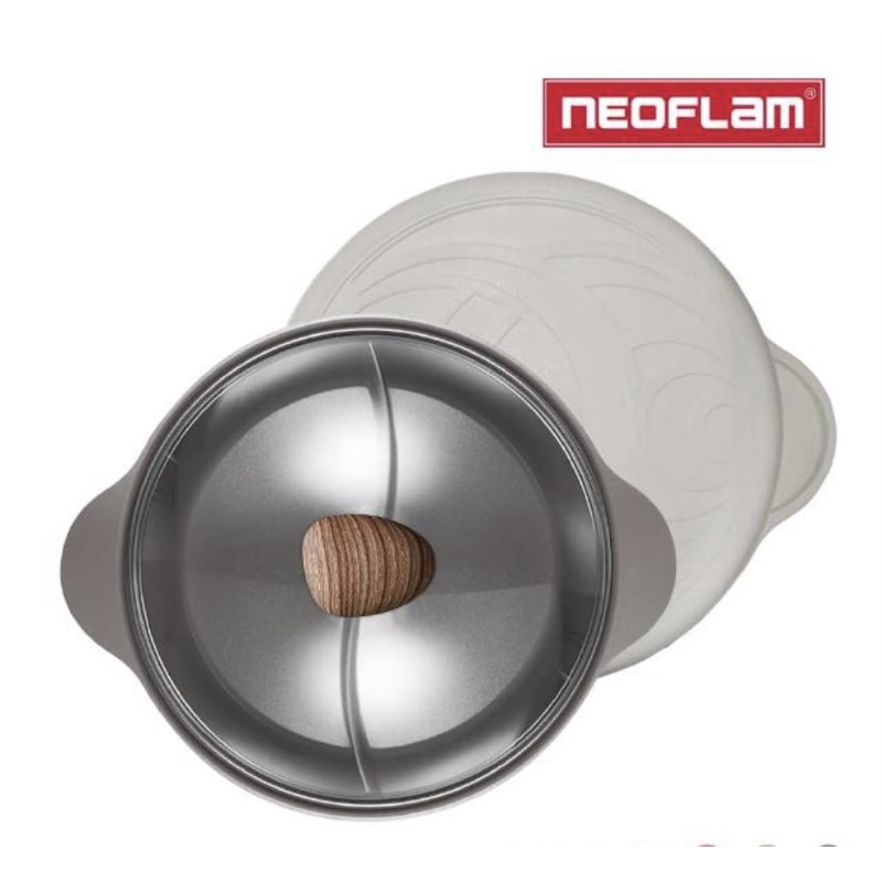 【NEOFLAM】陶瓷不沾鑄造28公分鴛鴦鍋含玻璃蓋-（IH、電磁爐適用/不挑爐具)