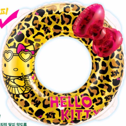 亮亮晶品【日本限定發售】 Hello Kitty 豹紋立體造型蝴蝶結 大童 成人90cm游泳圈 超美超時尚 兒童泳圈