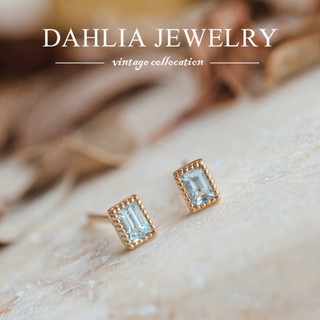 【 Dahlia 】14K方塊包鑲海藍寶耳環 天然寶石 輕珠寶 DE084