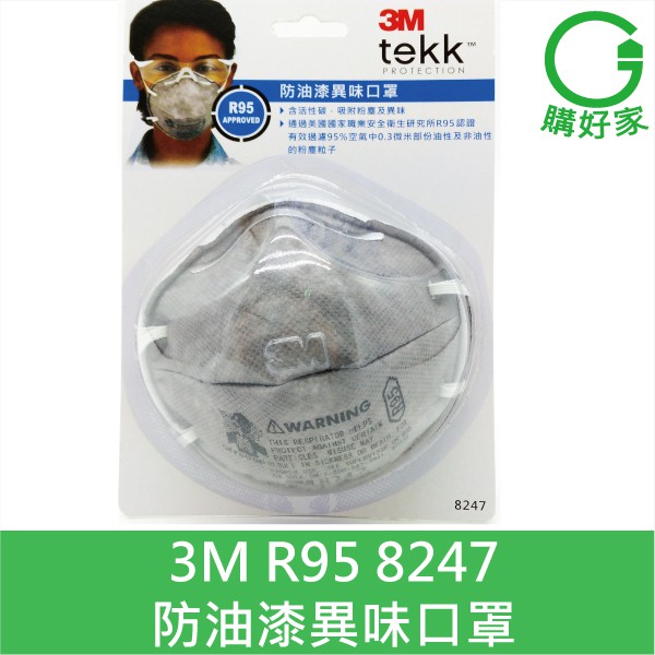 3M tekk Protection專業防護系列 8247 R95 防漆異味口罩口罩 含活性碳 M型鼻梁夾