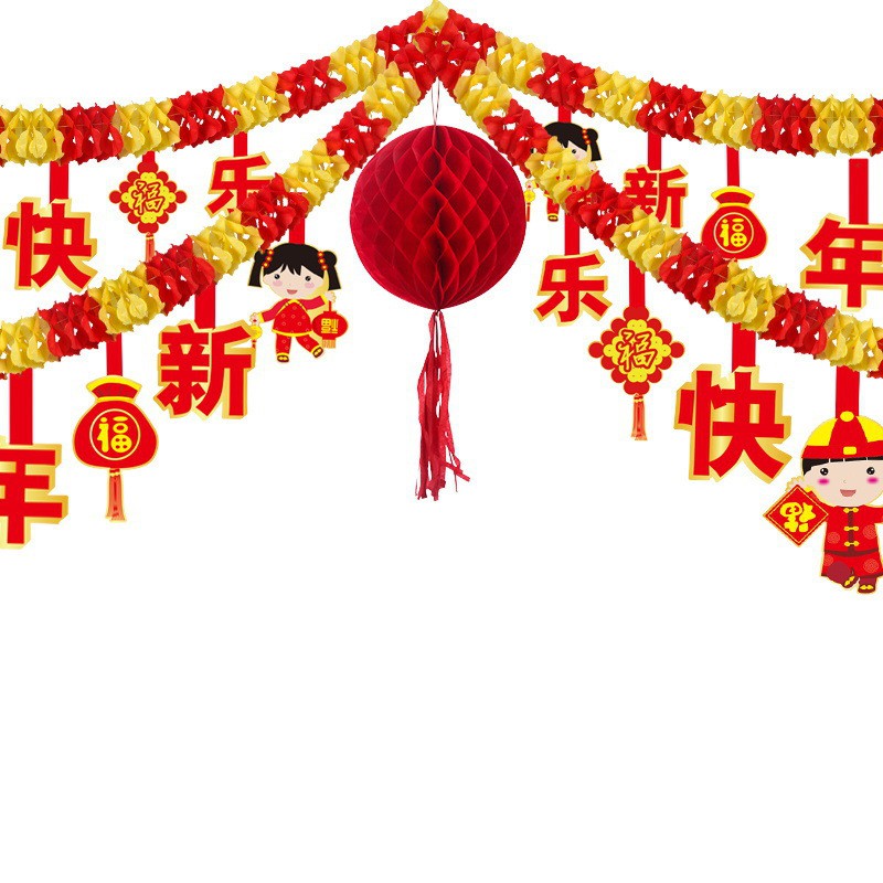 新年拉花春節裝飾品蜂窩拉花卡通小孩商場店鋪幼兒園場景布置道具 蝦皮購物