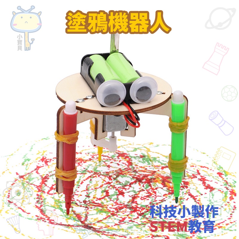 🚀科學實驗🔥diy塗鴉機器人 科技小製作發明 學生美勞手工材料包 國中國小幼稚園補習班 兒童益智玩具 親子互動勞作