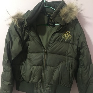Something~墨綠色短版連帽羽絨外套