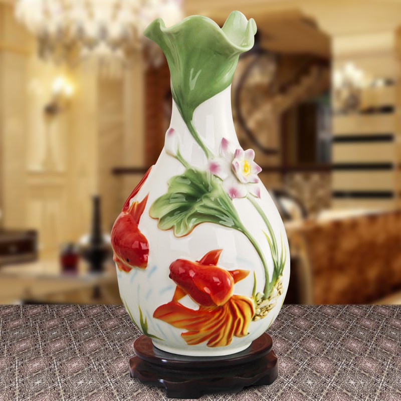 請注意尺寸宅配哦 景德鎮陶瓷家居禮品擺件家居裝飾工藝品擺設花插琺瑯瓷金魚花瓶 蝦皮購物