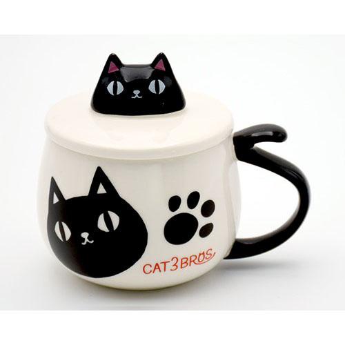 【預購商品】貓咪三兄弟 可愛貓尾巴把手 立體造型杯蓋 馬克杯(3色)