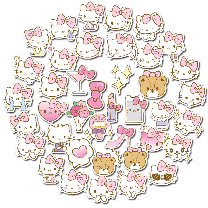 40張入 粉色凱蒂貓 Hello Kitty 防水手賬貼紙 行李箱貼紙 筆電貼紙