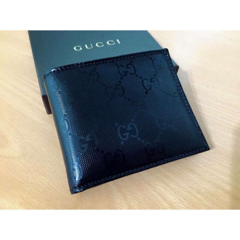 全新正品Gucci GG Imprime雙G亮面壓紋對開短夾
