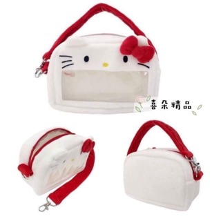 日本SANRIO三麗鷗kitty凱蒂貓kitty 美樂蒂 大耳狗 布丁狗造型耳朵絨毛玩偶收納手提包 痛包櫥窗包