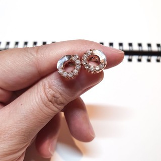 韓國飾品 | 玫瑰金水鑽圓圈925銀針耳環