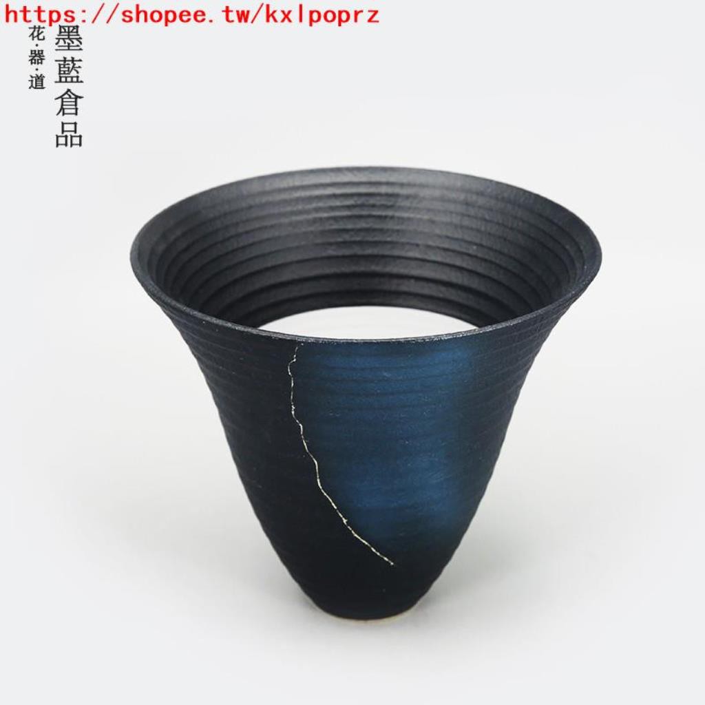 菲斯百貨 進口花器花瓶花盆池坊日本花道陶瓷黑藍色日式禪意生花自由花f S 蝦皮購物