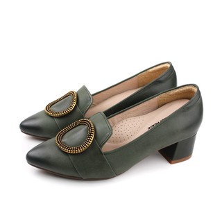 HUMAN PEACE 尖頭 低跟鞋 墨綠色 女鞋 050657HB no274