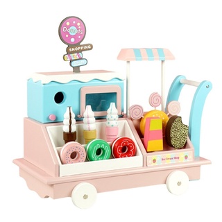 木質兒童玩具 過家家甜甜圈冰淇淋車玩具 木製逼真雪糕積木 冰激凌車玩具