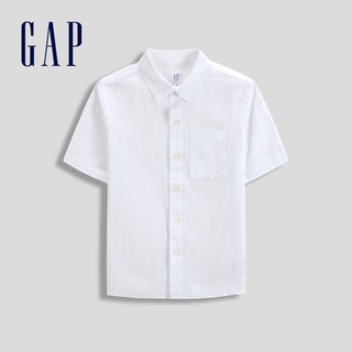 Gap 男童裝 輕薄翻領短袖襯衫-白色(824550)
