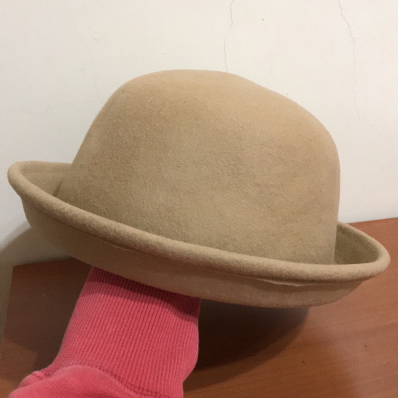 杏色小禮帽/圓頂帽/紳士帽/翻邊短簷