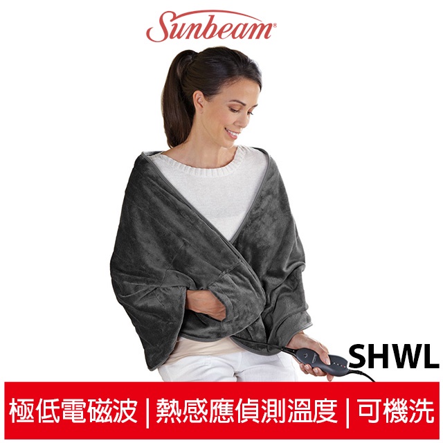 蝦幣5%回饋 美國 夏繽Sunbeam 柔毛披蓋式電熱毯 (氣質灰) SHWL 原廠公司貨