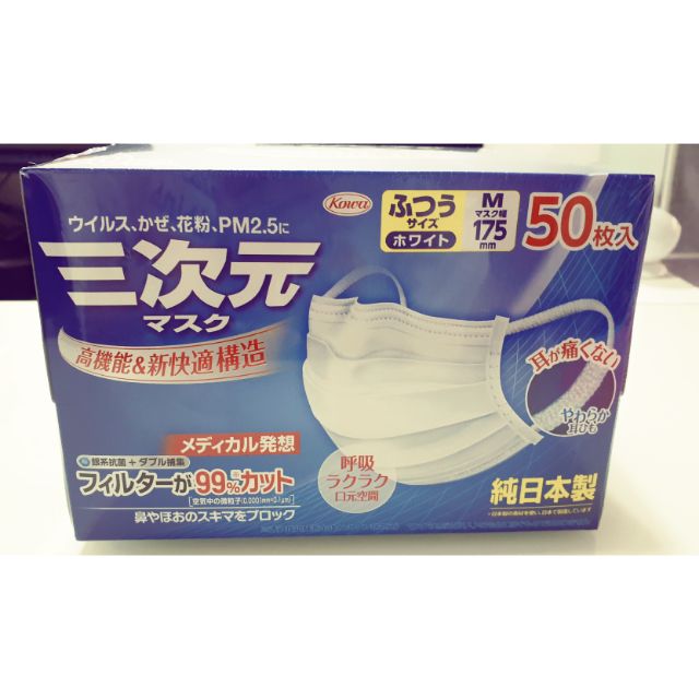 5.日本購入kowa三次元高機能＆新快適成人口罩50枚入 N95等級（日本製）