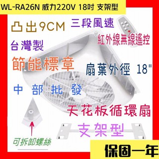 ※免運費※『中部批發』220V 威力 18吋 WL-RA26N 支架型節能扇 天花板循環扇 凸出9公分(臺灣製造)