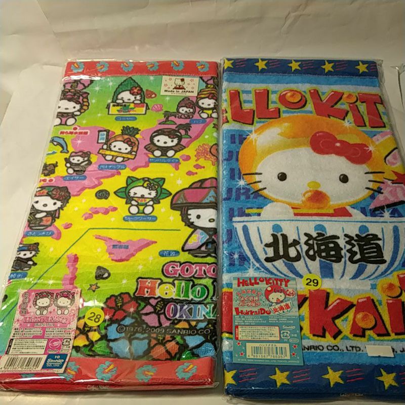 Hello Kitty日本限定地區毛巾（36cmx34cm)黃28號沖繩.黃29號北海道