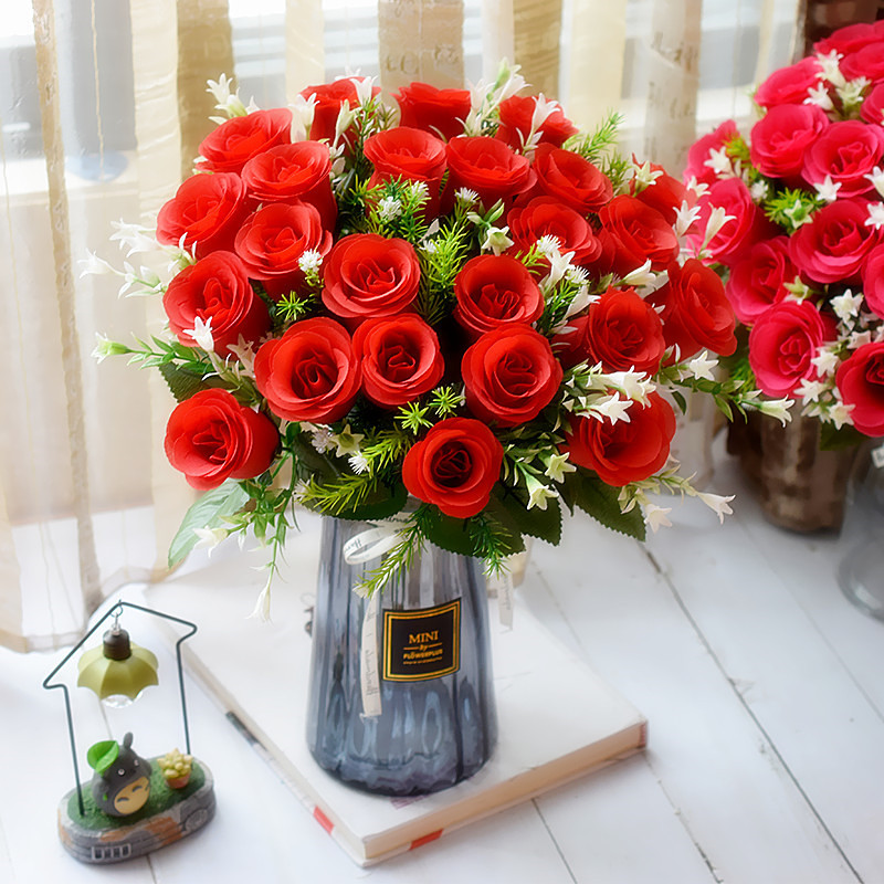 廠家直銷 24頭玫瑰花束 植物仿真花 西洋蕾苞玫瑰 假花 婚慶 手捧花 蝦皮購物