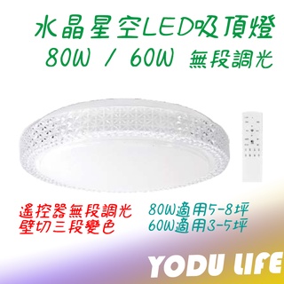 水晶星空 80W/60W led 吸頂燈 無極調光 遙控器控制 壁切三段調色 客廳燈 餐廳燈 臥室燈簡約燈