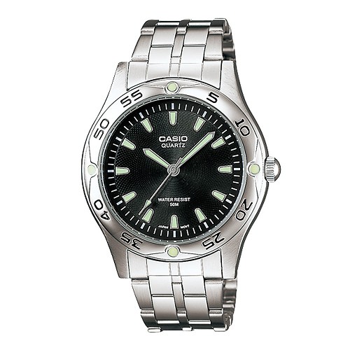 【CASIO】時尚不鏽鋼夜光指針腕錶-黑面(MTP-1243D-1A)正版宏崑公司貨