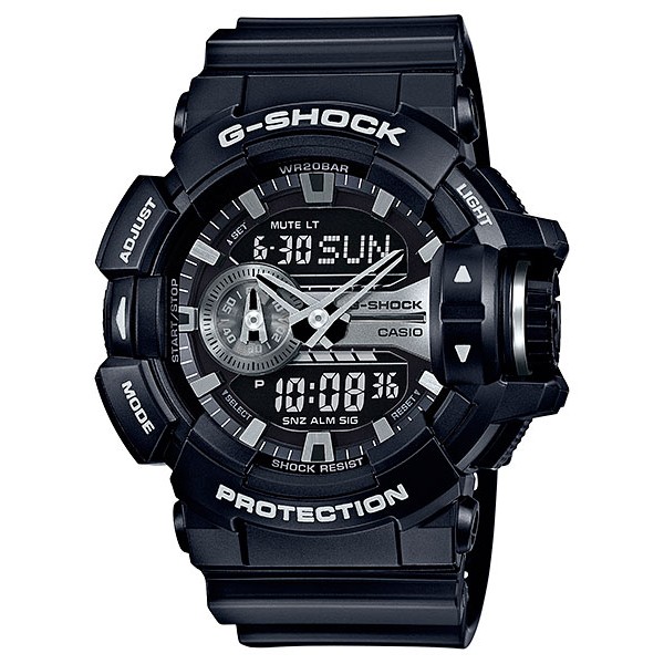 【金台鐘錶】CASIO卡西歐 G-SHOCK 大錶徑 多層次錶盤 黑銀 GA-400GB-1A