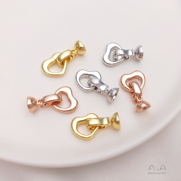 Ala-0209-高保色高品質--保色真空鍍18K真金色銀玫瑰金心形珍珠扣手工diy項鏈連接收尾扣