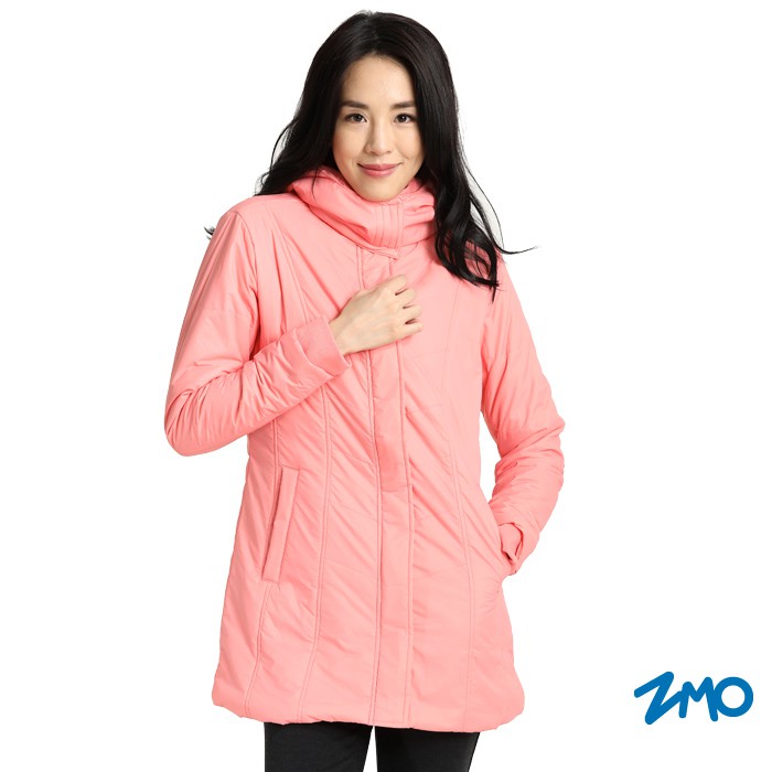 【ZMO】女PrimaLoft保暖舖絨長版外套-淺粉桔色