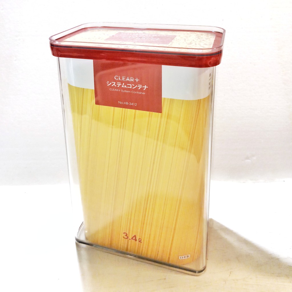 Vintage+。復古家。日本製廚房用品CLEAR+系列。長方形透明密封塑膠可疊式義大利麵收納盒罐子(3.4L)(特價)