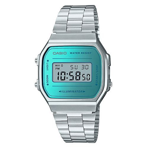 【CASIO】回到未來方款經典電子錶-銀X金屬綠 (A-168WEM-2)正版宏崑公司貨