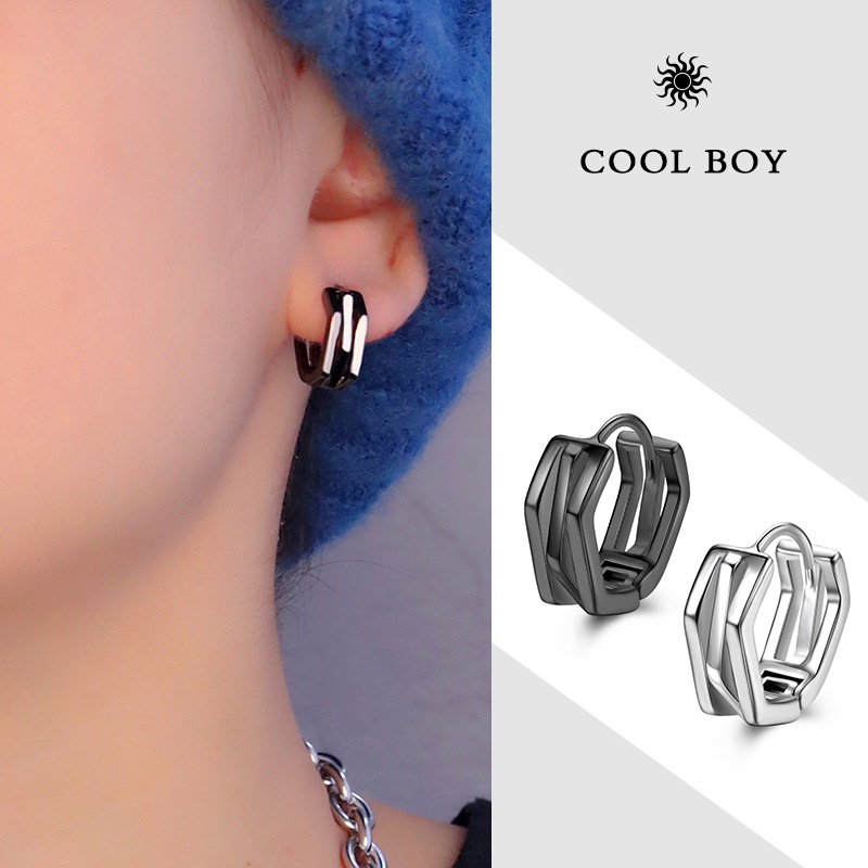 純銀耳環男 日韓新款潮耳扣防過敏單隻男耳圈街頭嘻哈潮流有耳洞設計男性耳飾品時尚個性新式百搭男生耳環韓版耳扣收納盒