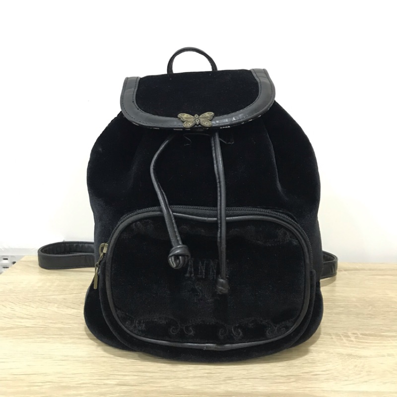 Anna Sui 安娜蘇真皮絨布後背包經典款 二手 保存良好 蝦皮購物