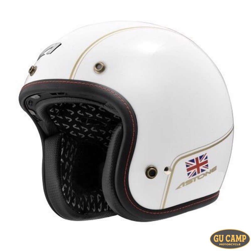 GU CAMP騎士部品法國 ASTONE SPORSTER II 碳纖維 超輕量 英國國旗彩繪 復古 安全帽 (白/金)