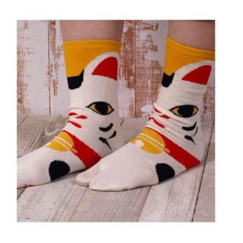 日本品牌日式和風招財貓木屐襪 兩指襪 小腿襪