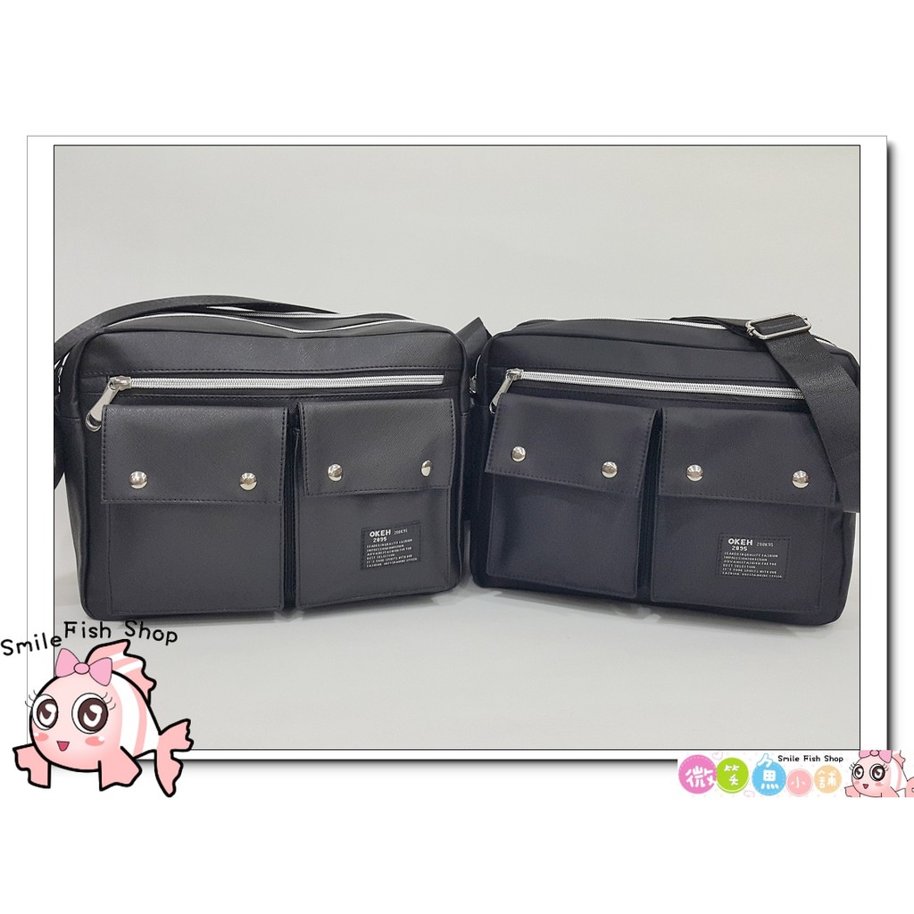 Smile Fish Shop-新款經典款型防水尼龍斜背耐磨皮質#磁扣型獨立翻蓋#中性包男包 新增後拉鍊 加新料