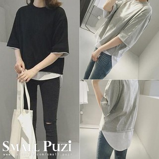 現貨臺灣出💖Small Puzi 寬鬆短袖 假兩件上衣 休閒短袖T恤 短袖素t 素t短袖上衣