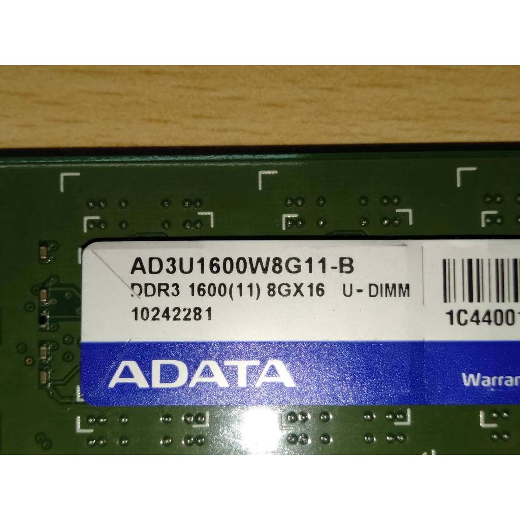 二手 威剛 ADATA DDR3 1600(11) 8GX16 U-DIMM 終保桌機雙面記憶體