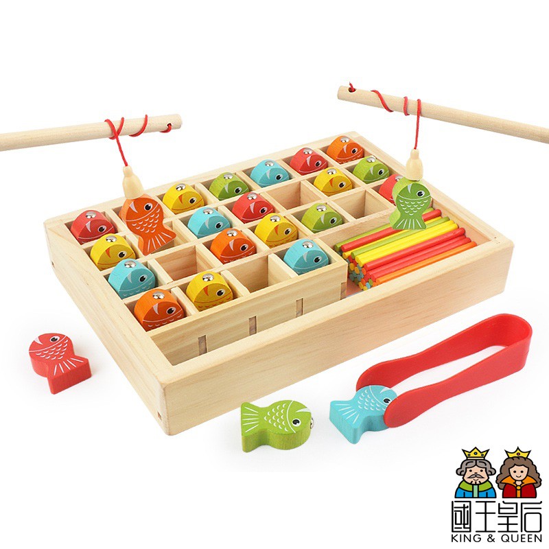 木製 釣魚學習盒 玩具 / 磁性釣魚 / 多功能學數數 益智 木質玩具 【國王皇后】