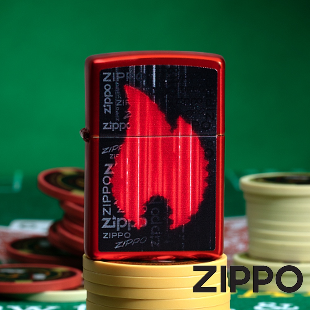 ZIPPO 金屬紅色火焰標誌防風打火機 美國設計 官方正版 現貨 禮物 送禮 刻字 客製化 終身保固 49584