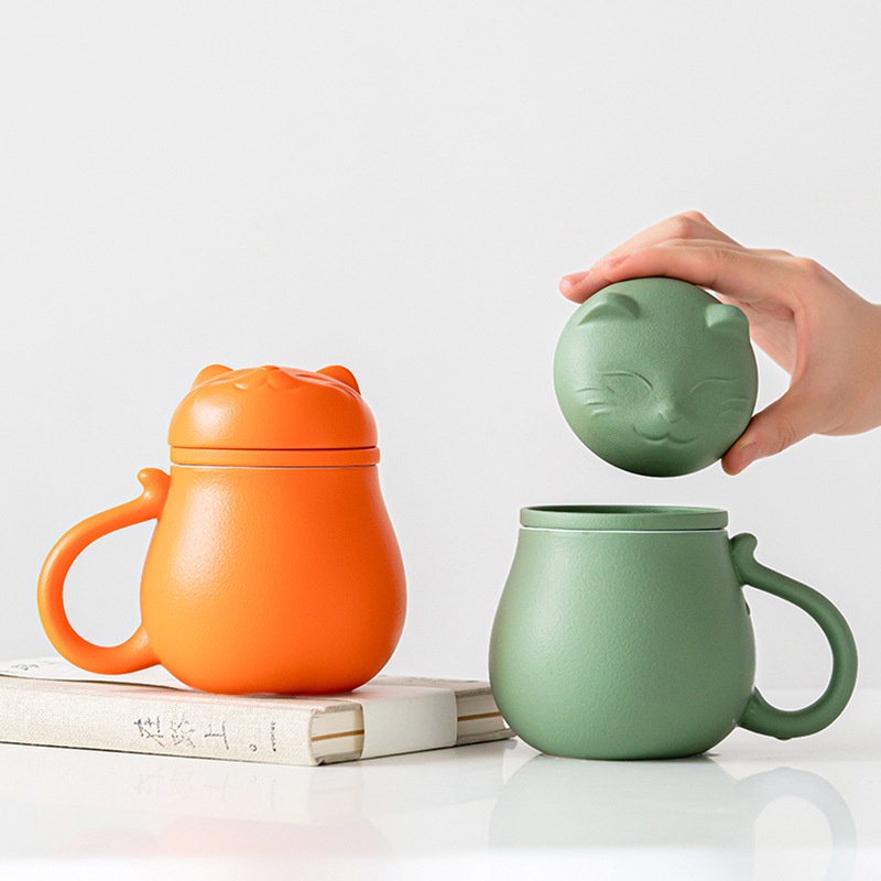 陶瓷茶水分離泡茶杯子辦公室個人專用馬克杯木柄帶蓋過濾水杯刻字