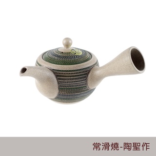 伴桌｜【現貨】常滑燒 陶聖作 手把陶瓷急須壺 象牙色條紋款 250cc( 茶壺 日式茶壺 日本製)