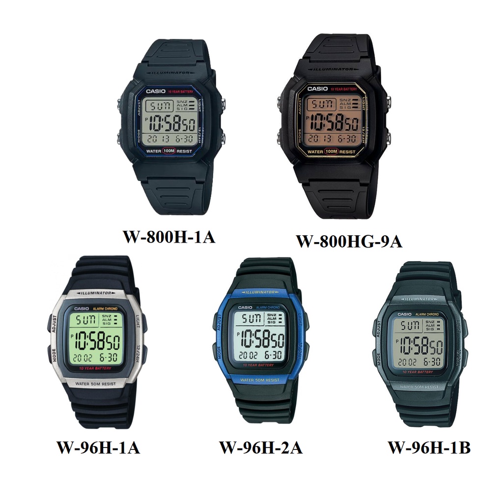 CASIO 運動輕時尚方形十年電力數位腕錶 W-800H-1A W-800HG-9A W-96H-1B W-96H-2A