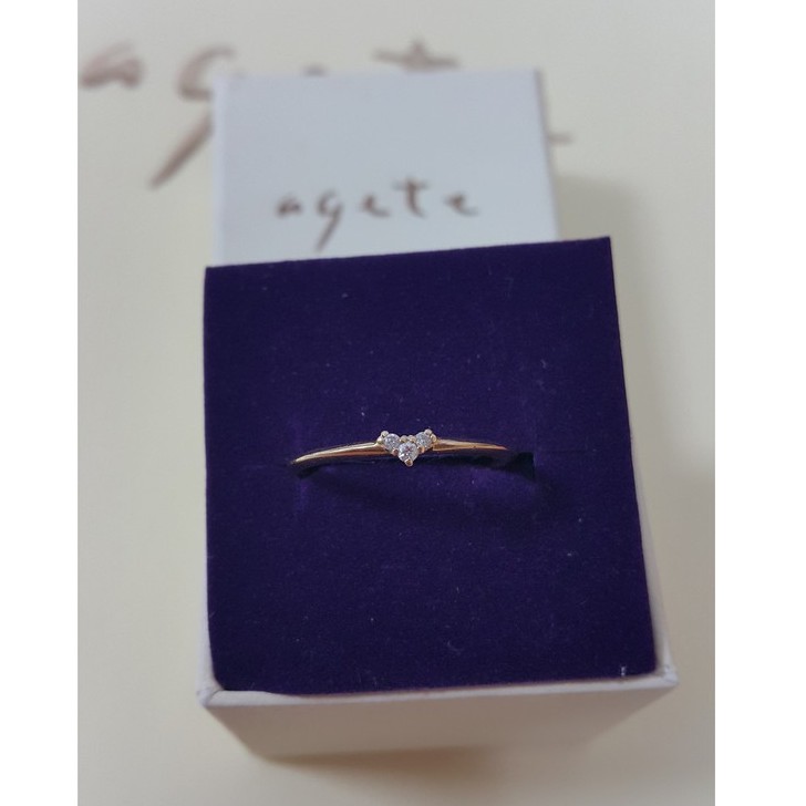 日本輕珠寶 Agete K18 0.03ct鑽石小V戒指 #11號 8.5成新 保證真品