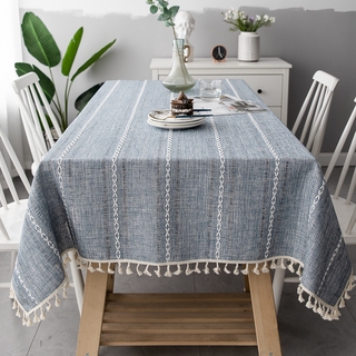 拾光｜生活 北歐ins風桌布 條紋刺繡花桌布 棉麻布藝 酒店家用茶几檯布墊 桌布 檯布 桌巾