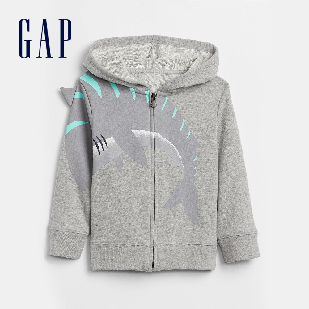 Gap 男幼童裝 創意鯊魚造型連帽外套-淺麻灰(584319)